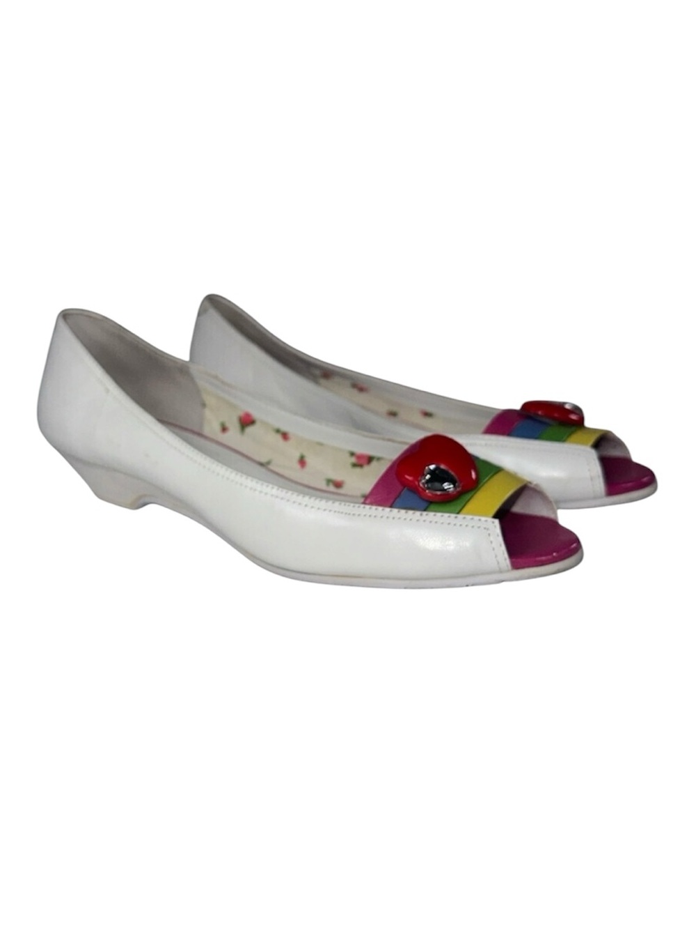 Betseyville by Betsey Johnson Vidonia Rainbow Peep Toe Wedge Heart Size 7.5